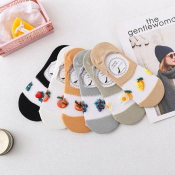 5 Paar Niedliches Obstdesign Socken für Frauen, Anti-Abrutschen aus Baumwolle