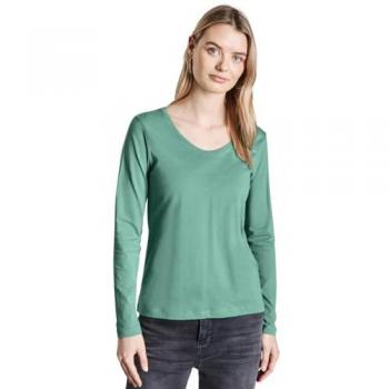 Street One Dames Blouse met ronde V-hals in Groen, maat 46