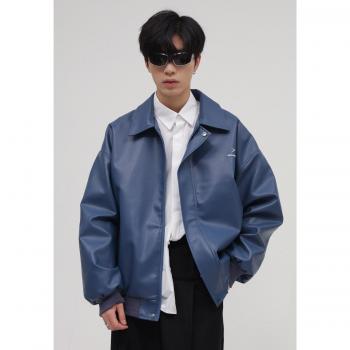 Chaqueta de cuero de imitación negra, para hombre, estilo amplio, con bolsillos, moda callejera, primavera 2022