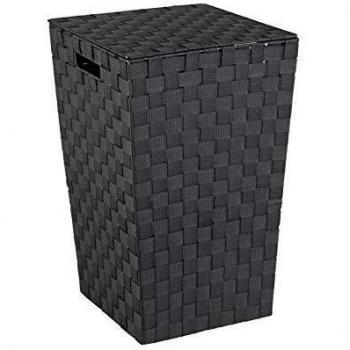 Cesto per la biancheria Adria, cesto per biancheria sporca, design quadrato, capacità 48L, Polipropilene effetto vimini, 33x53x33 cm, nero