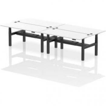 Back-to-Back Height Adjustable 4 Person Bench Desk with Black Frame and White Finish