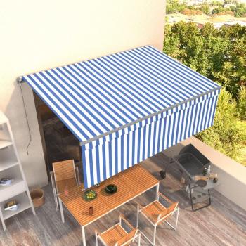 VidaXL Manual Retractable Awning 4.5x3m Blue & White
