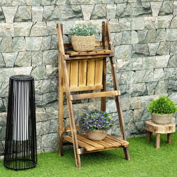 Outsunny Brown Wooden Plant Shelf