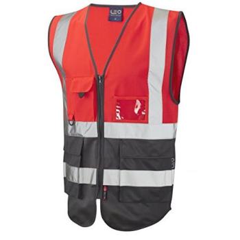 Leo Workwear Lynton ISO 20471 Red/Grey 4XL Hi‑Vis Vest