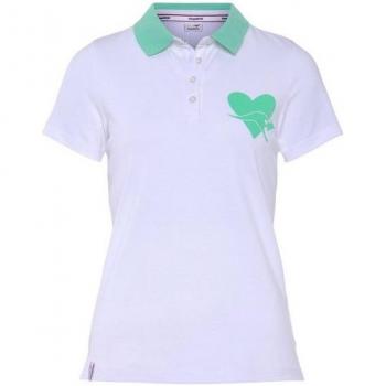 KangaROOS Damen-Polo mit Farbkontrastkragen und Brustlogo – Größe L, grün & weiß