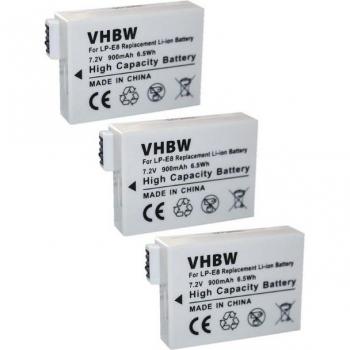 Batteries de remplacement Canon EOS Kiss X4/X5/X6i – 3 pièces – 900 mAh