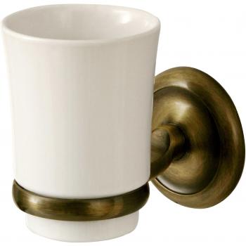 Elegant Deco Ceramic Tumbler Set with Wallmounted Antique Brass Cup Holder