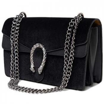 Damen‑Samthandtasche Schulterstil, 29 × 17 × 9 cm – mit Ketten-Detail