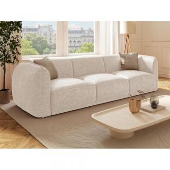 JUNETI Canapé lounge 3 places en tissu beige