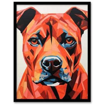 Geometric Staffie Golden Red Painting