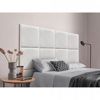 Cabecero tapizado de lujo con paneles autoadhesivos de terciopelo – 135 cm, color blanco