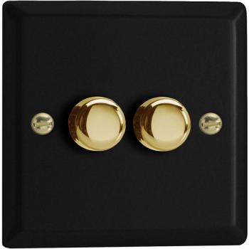 Varilight LED V-Pro 2 Gang Dimmer Switch Matt Black with Brass Knobs