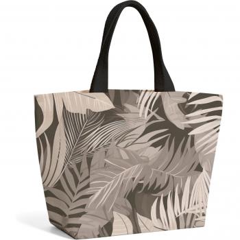 Grey Brown Tropical Leaves Reusable Beach Bag