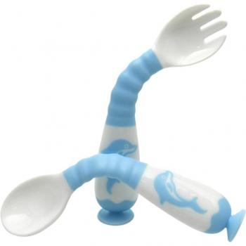Baby Löffel und Gabel mit Saugnapf für selbstständiges Essen