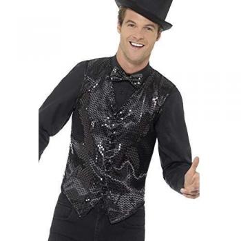 Schwarze Smiffys 46961L Herren-Disko-Paillettenweste – Größe L