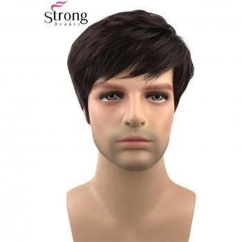 StrongBeauty Men's Short Natural Wave Black Synthetic Hair Wig