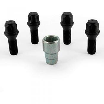 H&R 4-Piece Wheel Lock Bolt Set M14x1.50x28mm Black with Adapter