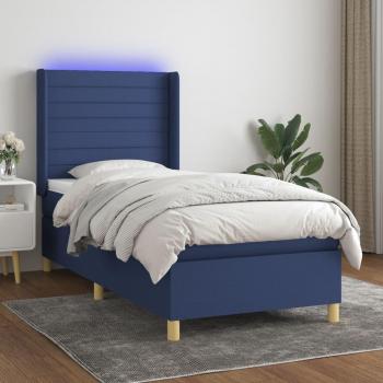 Boxspringbett mit Matratze und LED-Beleuchtung Blau 90x190 cm Stoff