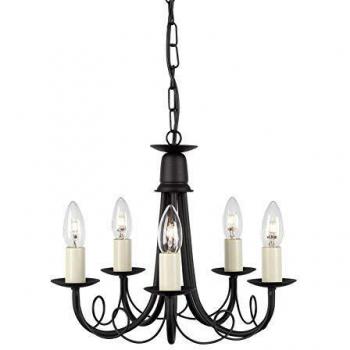 Elstead Lighting, Kronleuchter, Minster Kronleuchter E14 5-fach Schwarz, Gold, Made in UK (E14)