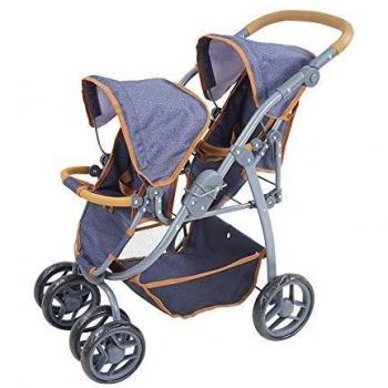 Passeggino a quattro ruote per bambole colorazione blu scuro