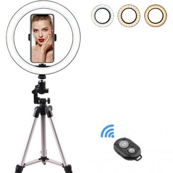 Rovtop Iluminación 10” – Anillo de Luz LED con Soporte para Cámara y Teléfono