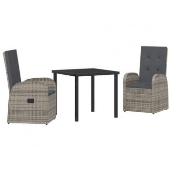 Outdoor Elegance 3‑Piece Rattan Dining Set – Soft Grey Cushions