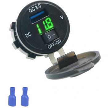 1 Stück QC 3.0 USB Auto Ladegerät mit LED Voltmeter und cleverem Schalter Zigarettenanzünder Buchse wasserdicht 12V-24V