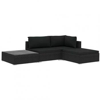 VidaXL 4-teilig, Gartensitzgruppe aus Poly-Rattan, schwarz