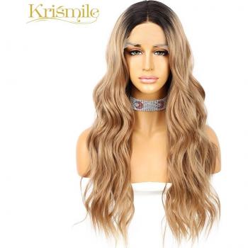 Krismile High Temperature Long Wavy Lace Front Wig Ombre Light Brown