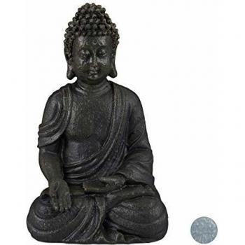 Décoration de jardin Bouddha 30 cm en polyrésine gris foncé