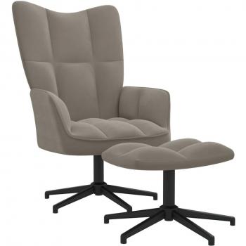 Sillón de relax con taburete de terciopelo gris claro
