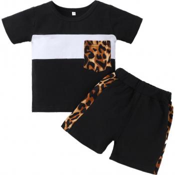 Baby Boys Leopard Print Summer Clothes: T-Shirt with Pocket + Shorts Set