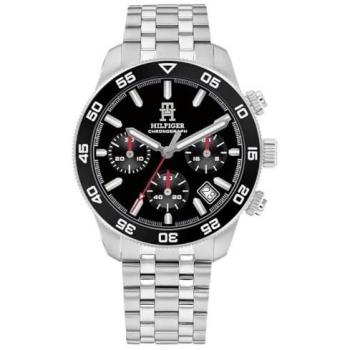 Chronograph TOMMY HILFIGER TH85 CHRONOGRAPH, silberfarben, schwarz, Armbanduhren, Herren, Quarzuhr, Armbanduhr, Herrenuhr, Edelstahlarmband, analog, Tag