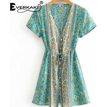 Everkaki Women's Bohemian Floral Print Dress