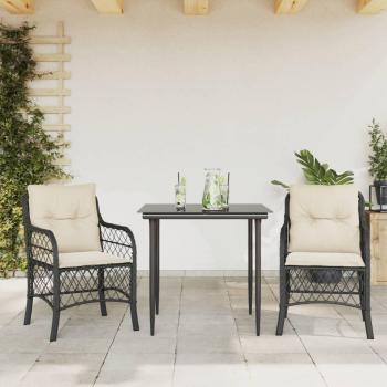 Set Bistrò 3 pz con Cuscini Nero in Polyrattan