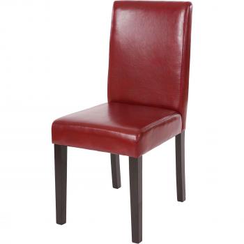 Chaise élégante en cuir rouge pour salle à manger, pieds en bois
