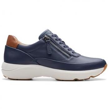 Clarks Women’s Tivoli Zip Blue Navy Leather Trainers – 5.5 Wide