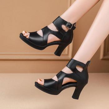 Hollow Design Women's Gladiator Sandals with Thick Heels