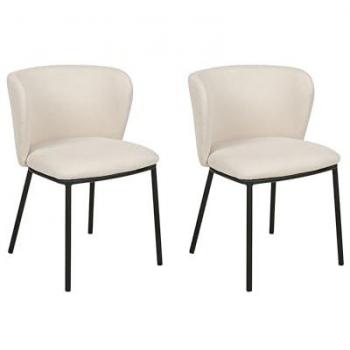 Set of 2 Fabric Upholstered Dining Chairs with Black Metal Legs