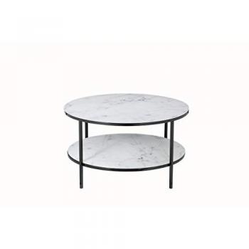 Marmoroptik Couchtisch mit 2 Ablagen, Ø 80 cm, Schwarz/Weiß