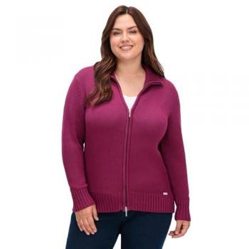 Sheego Strickjacke mit Troyerkragen und 2-Wege-Zipper, fuchsia, Gr.40-54