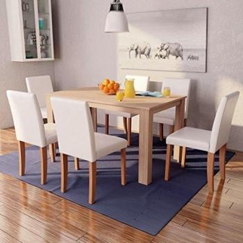 Graceful Oak 7‑Piece Table & Chair Collection – Artificial Leather, Oak Brown