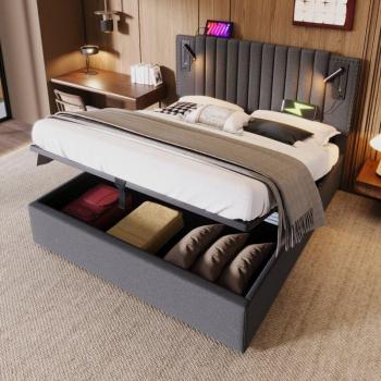 Lit capitonné double Wishdor 180x200 cm avec USB intégré