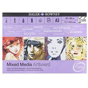 Daler-Rowney Optima Mixed Media Artboard Pad A3 10 Sheets, Acid-Free, Ideal for Artists & Students