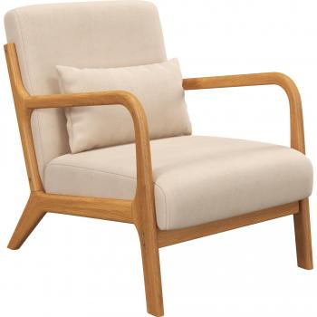 Sillón Nórdico Acolchado con Cojín y Estructura de Madera 61x78x76 cm Beige