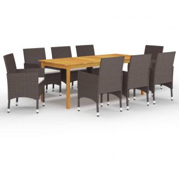 Vidaxl Garden Dining Set of 9 Pieces with Brown Cushions