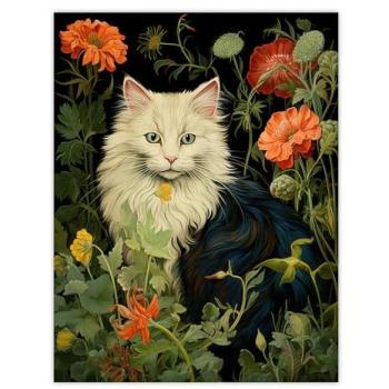 Monochrome Cat Peony Decor