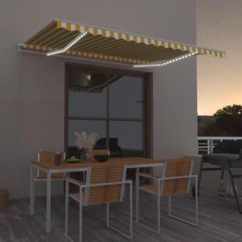 Auvent de Jardin Manuel Rétractable avec LED 400x300 cm Jaune et Blanc