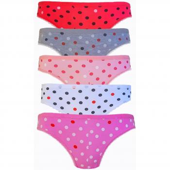 Set of 5: Women's Cotton Underwear for Bikinis in Polka Dot Butterfly Print, Sizes M-L