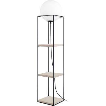 REGAL-Lampadaire étagère métal noir Abat-jour: globe verre blanc 1 ampoule E27 bohème P30xD30xH145cm